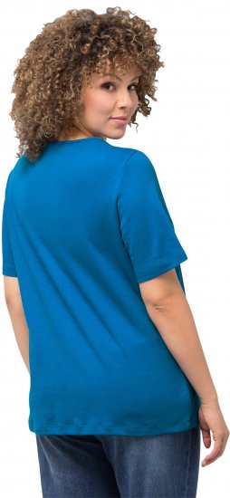 Ulla Popken Double Layer Rounded V-Neck Slim Fit Tee Medium Blue - Μπλουζάκια - 