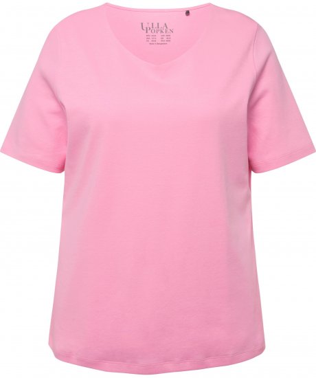 Ulla Popken Double Layer Rounded V-Neck Slim Fit Tee Light Pink - Μπλουζάκια - 