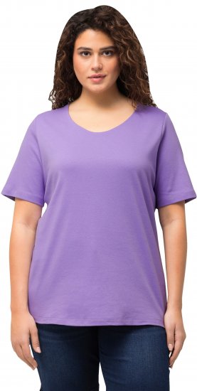 Ulla Popken Double Layer Rounded V-Neck Slim Fit Tee Pale Lilac - Μπλουζάκια - 