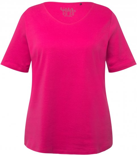 Ulla Popken Double Layer Rounded V-Neck Slim Fit Tee Fuchsia Pink - Μπλουζάκια - 