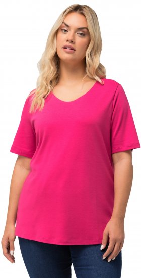 Ulla Popken Double Layer Rounded V-Neck Slim Fit Tee Fuchsia Pink - Μπλουζάκια - 