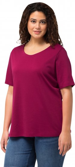 Ulla Popken Double Layer Rounded V-Neck Slim Fit Tee Magnolia Red - Μπλουζάκια - 