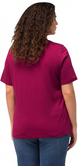 Ulla Popken Double Layer Rounded V-Neck Slim Fit Tee Magnolia Red - Μπλουζάκια - 