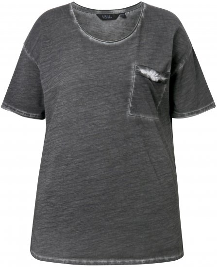 Ulla Popken Cold Dye Ruffle Edge Pocket Tee Graphite Grey - Μπλουζάκια - 