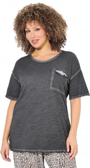 Ulla Popken Cold Dye Ruffle Edge Pocket Tee Graphite Grey - Μπλουζάκια - 