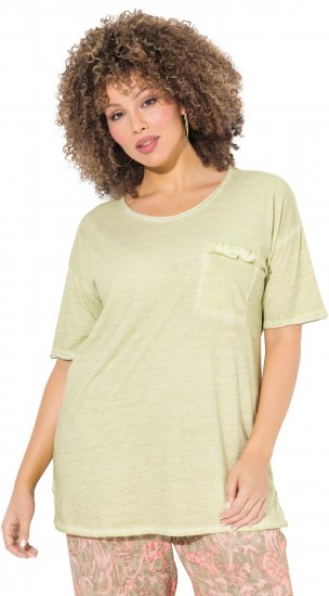 Ulla Popken Cold Dye Ruffle Edge Pocket Tee Pistachio - Μπλουζάκια - 