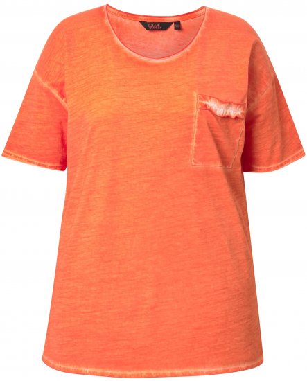 Ulla Popken Cold Dye Ruffle Edge Pocket Tee Coral Pink - Μπλουζάκια - 