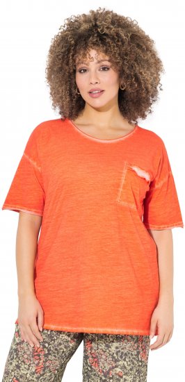 Ulla Popken Cold Dye Ruffle Edge Pocket Tee Coral Pink - Μπλουζάκια - 