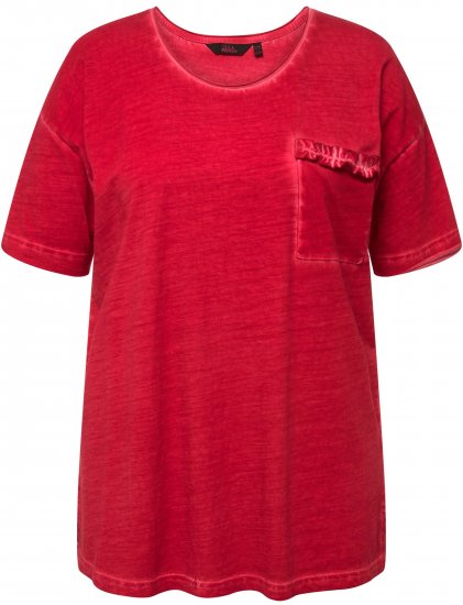 Ulla Popken Cold Dye Ruffle Edge Pocket Tee Salsa - Μπλουζάκια - 