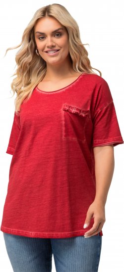 Ulla Popken Cold Dye Ruffle Edge Pocket Tee Salsa - Μπλουζάκια - 