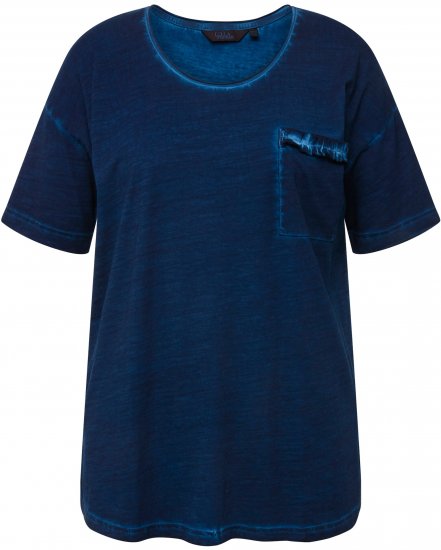 Ulla Popken Cold Dye Ruffle Edge Pocket Tee Dark Blue - Μπλουζάκια - 