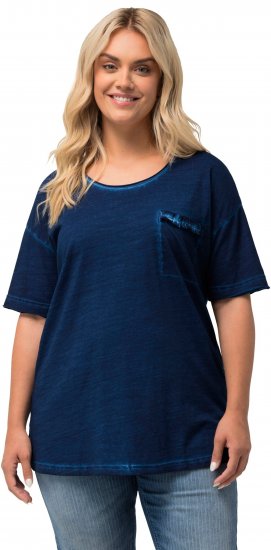 Ulla Popken Cold Dye Ruffle Edge Pocket Tee Dark Blue - Μπλουζάκια - 