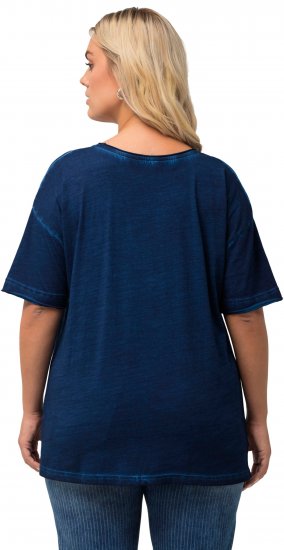 Ulla Popken Cold Dye Ruffle Edge Pocket Tee Dark Blue - Μπλουζάκια - 