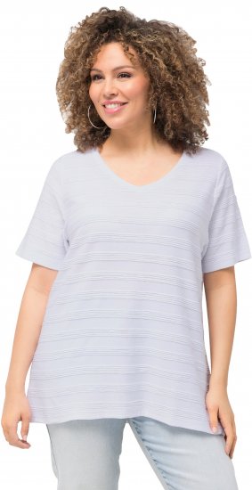 Ulla Popken Textured Striped Short Sleeve Tee Snow White - Μπλουζάκια - 