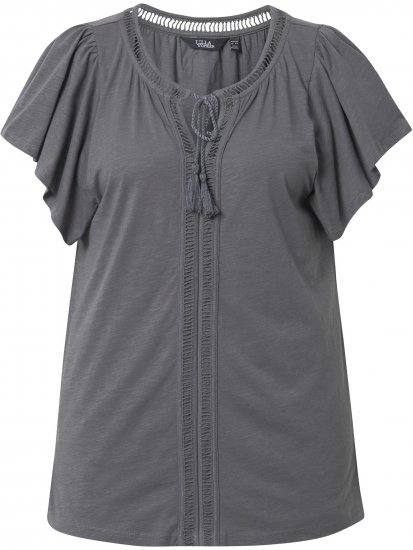 Ulla Popken Wing Sleeve V-Neck Tee Graphite Grey - Μπλουζάκια - 