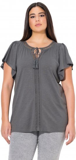 Ulla Popken Wing Sleeve V-Neck Tee Graphite Grey - Μπλουζάκια - 