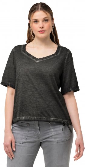 Ulla Popken Cold Dyed Sweetheart Neckline Short Sleeve Tee Graphite Grey - Μπλουζάκια - 