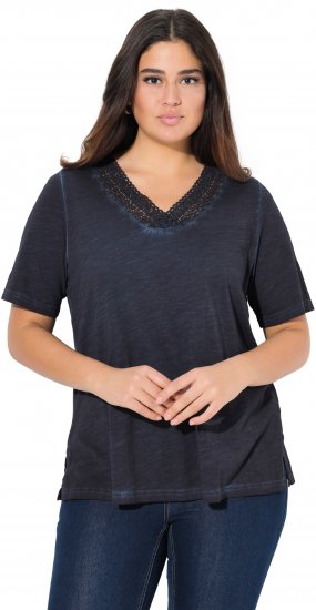 Ulla Popken Lace Trim Short Sleeve Tee Navy Blue - Μπλουζάκια - 