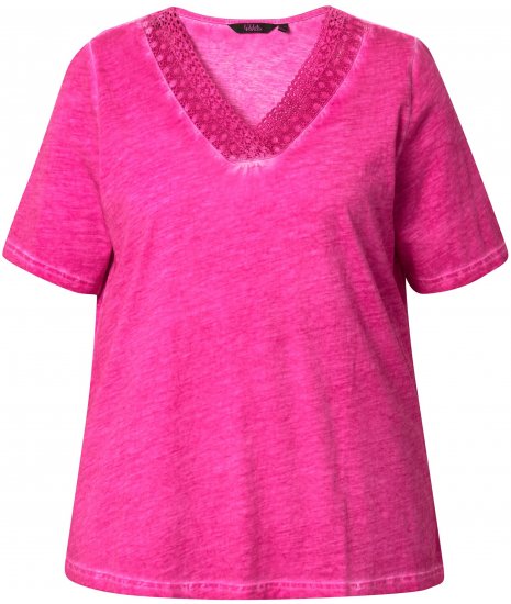 Ulla Popken Lace Trim Short Sleeve Tee Bold Pink - Μπλουζάκια - 