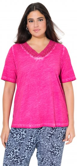 Ulla Popken Lace Trim Short Sleeve Tee Bold Pink - Μπλουζάκια - 