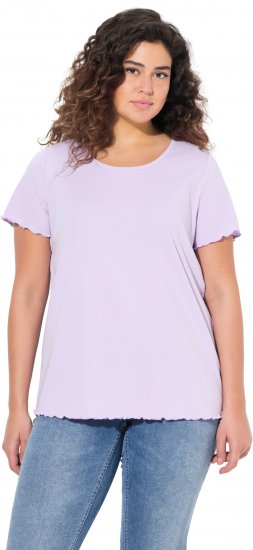 Ulla Popken Ribbed Lettuce Hem Short Sleeve Tee Lavender - Μπλουζάκια - 