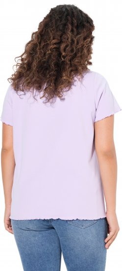 Ulla Popken Ribbed Lettuce Hem Short Sleeve Tee Lavender - Μπλουζάκια - 