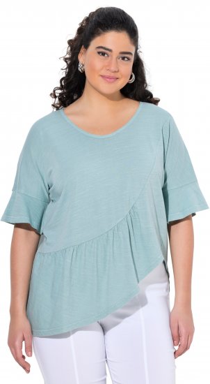 Ulla Popken Asymmetric Flounce Panel Short Sleeve Tee Light Moss Green - Μπλουζάκια - 