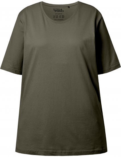 Ulla Popken Basic Round Neck Short Sleeve Relaxed Fit T-Shirt Olive Grey - Μπλουζάκια - 
