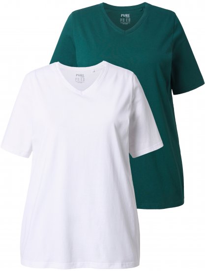 Ulla Popken Eco Cotton Basic T-Shirt 2-Pack Green/White - Μπλουζάκια - 