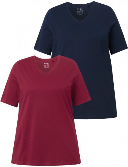 Ulla Popken Eco Cotton Basic T-Shirt 2-Pack Red/Navy - Μπλουζάκια - 