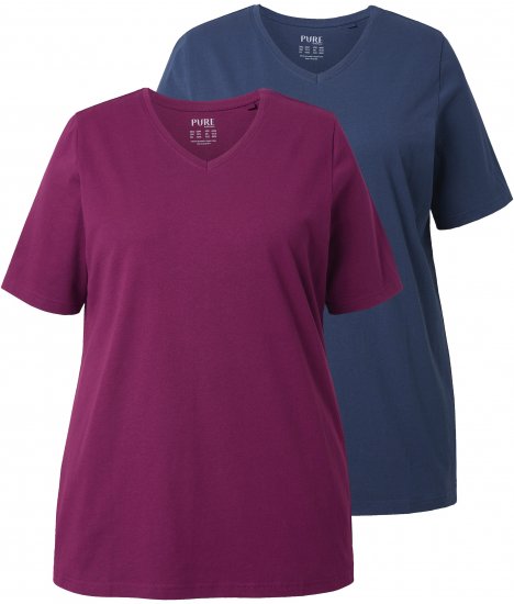 Ulla Popken Eco Cotton Basic T-Shirt 2-Pack Black/Red - Μπλουζάκια - 