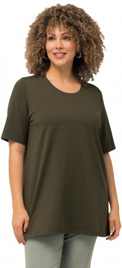 Ulla Popken Essential Round Neck Stretch Tee Forest Green - Μπλουζάκια - 