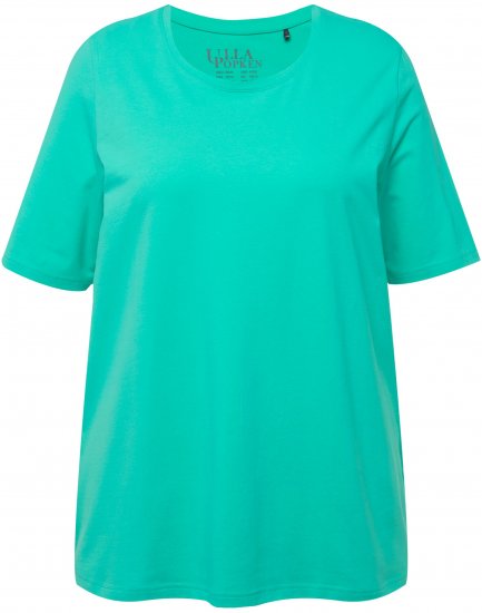 Ulla Popken Essential Round Neck Stretch Tee Turquoise - Μπλουζάκια - 