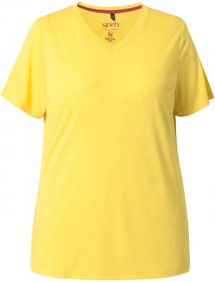 Ulla Popken Functional Antibacterial Finish V-Neck Short Sleeve Knit Top Sun Yellow - Μπλουζάκια - 