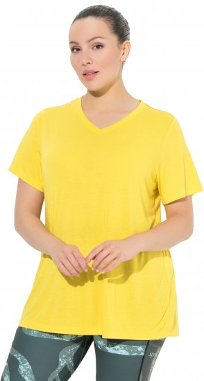Ulla Popken Functional Antibacterial Finish V-Neck Short Sleeve Knit Top Sun Yellow - Μπλουζάκια - 