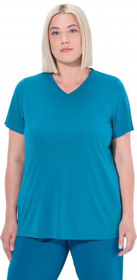 Ulla Popken Functional Antibacterial Finish V-Neck Short Sleeve Knit Top Opal Green - Μπλουζάκια - 