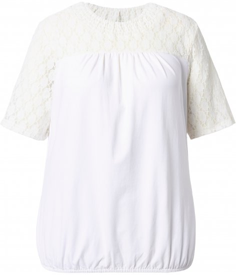 Ulla Popken Lace Yoke Short Sleeve T-Shirt Snow White - Μπλουζάκια - 