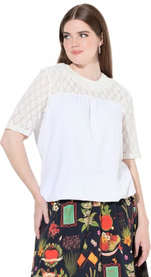 Ulla Popken Lace Yoke Short Sleeve T-Shirt Snow White - Μπλουζάκια - 