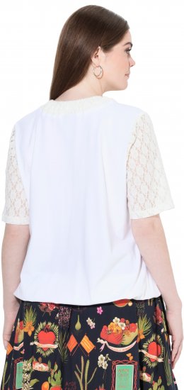 Ulla Popken Lace Yoke Short Sleeve T-Shirt Snow White - Μπλουζάκια - 