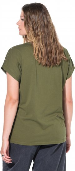 Ulla Popken Oversized studded Acid-washed V-Neck T-shirt Palm Green - Μπλουζάκια - 