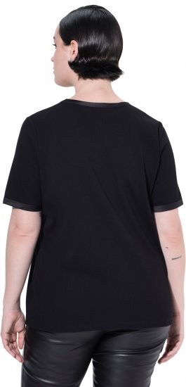 Ulla Popken Satin Trimmed Ribbed Jersey Short Sleeve T-Shirt Black - Μπλουζάκια - 