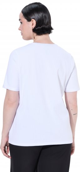 Ulla Popken Satin Trimmed Ribbed Jersey Short Sleeve T-Shirt Snow White - Μπλουζάκια - 