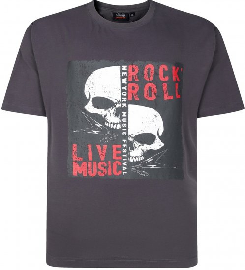 Espionage T437 Rock N' Roll Printed T-Shirt Charcoal - Μακό μπλουζάκια με στάμπα - 