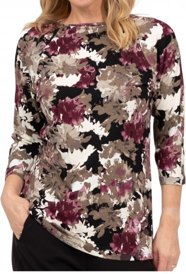 Scandinavian Caramel Flowers Blouse Purple and Brown - Τυπωμένα T-shirts για γυναίκες - 