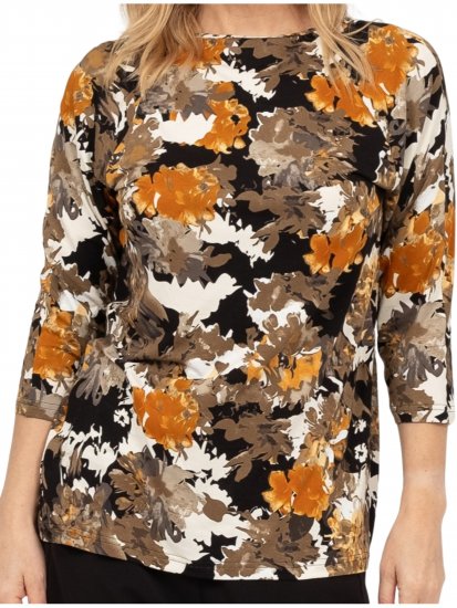 Scandinavian Caramel Flowers Blouse Orange and Brown - Τυπωμένα T-shirts για γυναίκες -