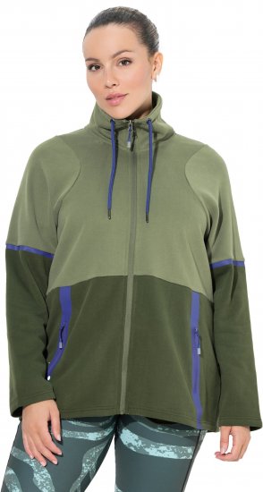 Ulla Popken Two-Tone ZIp Front Pocket Sweatshirt Olive Green - φούτερ/Φούτερ με κουκούλα - 