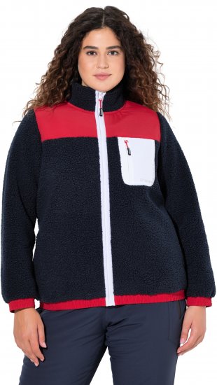 Ulla Popken Color Block Teddy Fleece Jacket Navy - φούτερ/Φούτερ με κουκούλα - 
