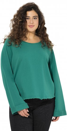 Ulla Popken Rolled Edge Long Sleeve Sweatshirt Emerald Green - φούτερ/Φούτερ με κουκούλα - 