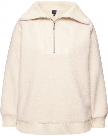 Ulla Popken Teddy Fleece Troyer Collar Sweatshirt Light Champagne - φούτερ/Φούτερ με κουκούλα - 