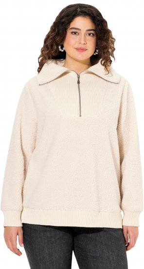 Ulla Popken Teddy Fleece Troyer Collar Sweatshirt Light Champagne - φούτερ/Φούτερ με κουκούλα - 